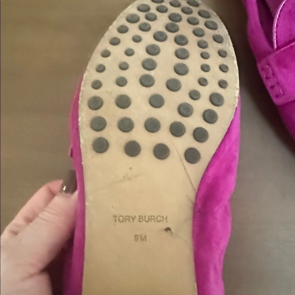 Tory Burch Magenta Suede Ballet Loafers - Picture 3 of 5